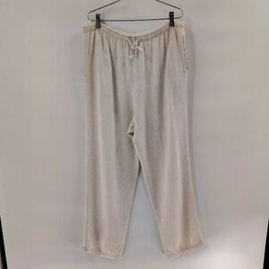 CLIO Off White Pull On Pants Flax Blend Size Medium Elastic Waist Drawstring Vtg
